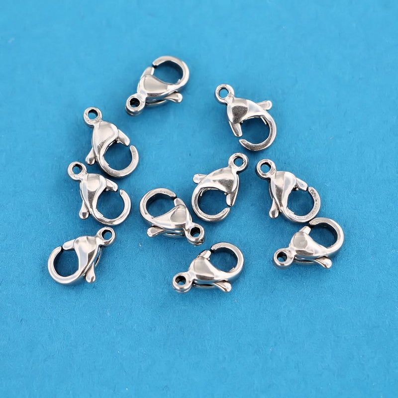 BULK 50 Lobster Clasps Stainless Steel Natural Color 10mm x 6.50mm (3/8" x 9/32") - FF238