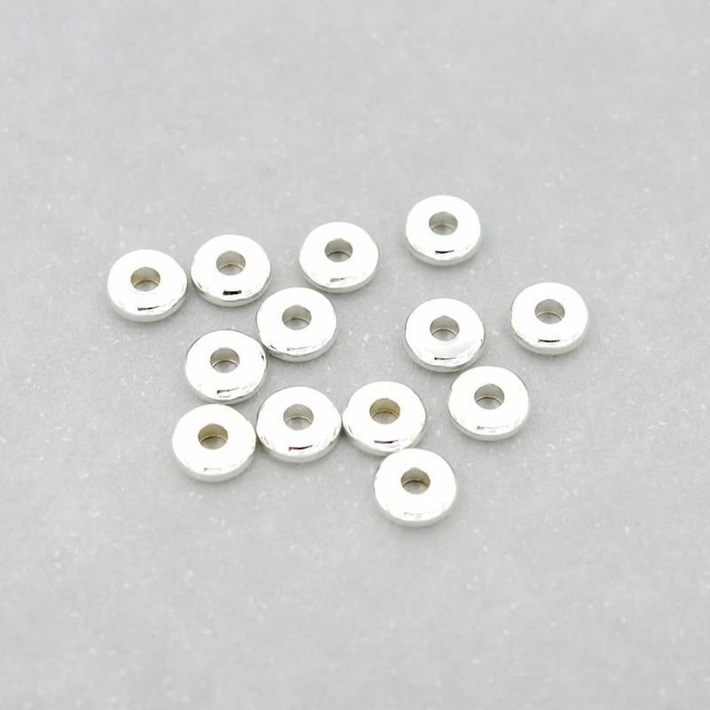 Perles d'espacement rondes plates 6 mm x 1,5 mm - ton argent - 6 perles - BR103