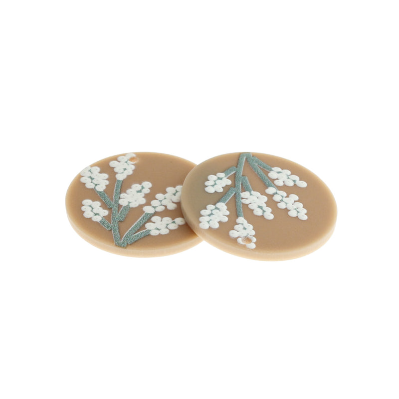 2 White Flower Acrylic Charms - K003
