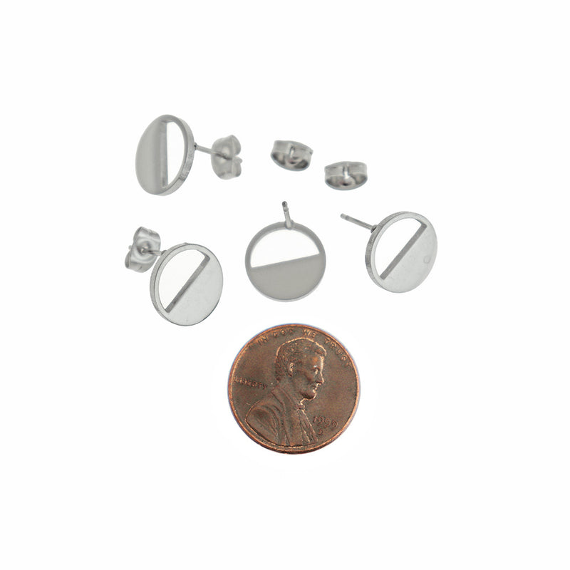 Stainless Steel Earrings - Half Circle Studs - 12mm - 2 Pieces 1 Pair - ER823