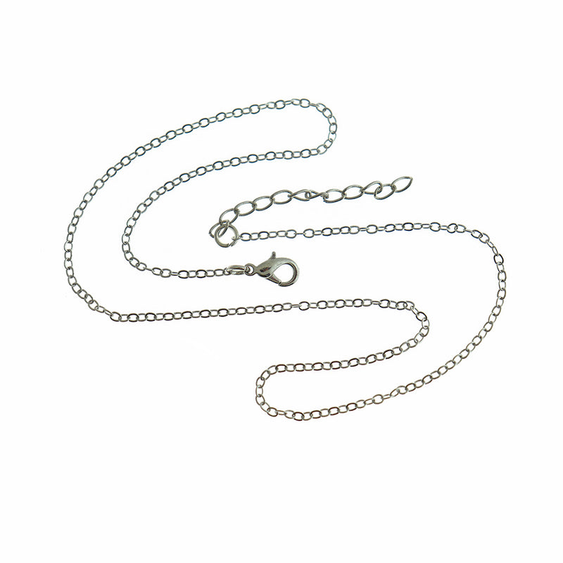 Silver Tone Cable Chain Necklaces 16.9" Plus Extender - 2mm - 5 Necklaces - N323
