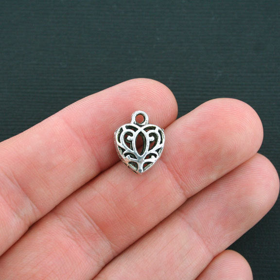 4 Heart Antique Silver Tone Charms 2 Sided - SC4235