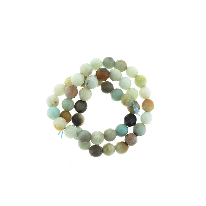 Faceted Round Natural Amazonite Beads 8mm - Polished Beach Tones - 1 Strand 47 Beads - BD2460