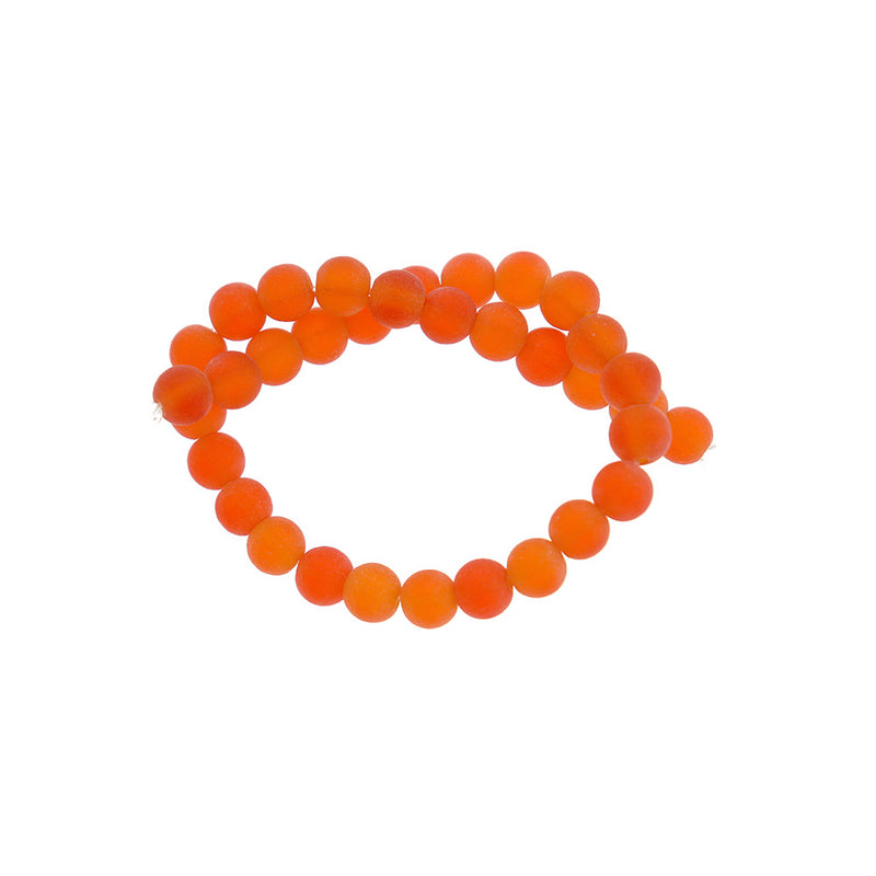 Perles rondes en verre de mer de culture 6 mm - Orange givré - 1 rang 32 perles - U212