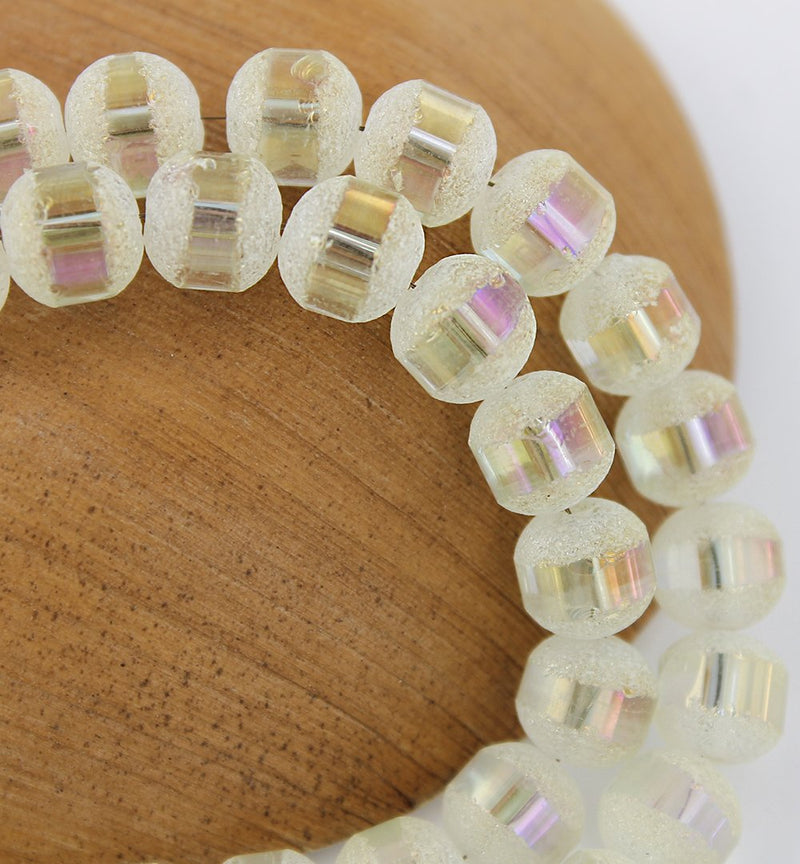 Round Glass Beads 8mm - Frosted Metallic White Opal - 1 Strand 72 Beads - BD209