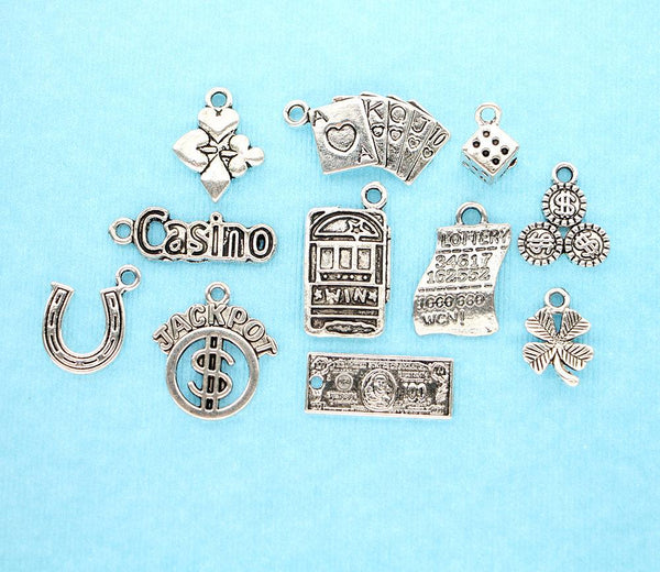 Gambling Charm Collection Antique Silver Tone 11 Different Charms - COL066