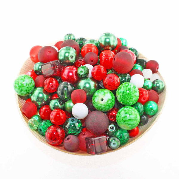 Mélange de perles de verre 6mm à 12mm - Thème de Noël assorti - 100 perles - BMX046