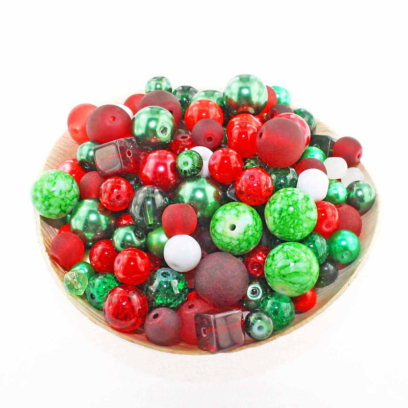 Glass Bead Mix 6mm to 12mm - Assorted Christmas Theme- 100 Beads - BMX046