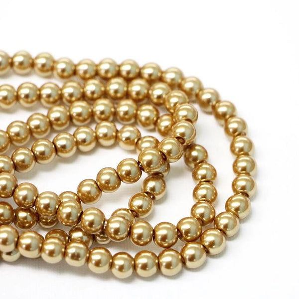 Round Glass Beads 6mm - Pearl Gold - 1 Strand 145 Beads - BD1478