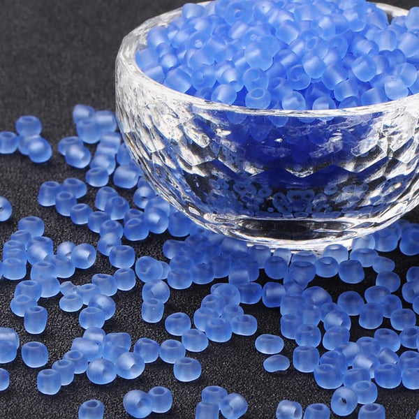 Seed Glass Beads 6/0 4mm - Frosted Cornflower Blue - 50g 500 beads - BD1268