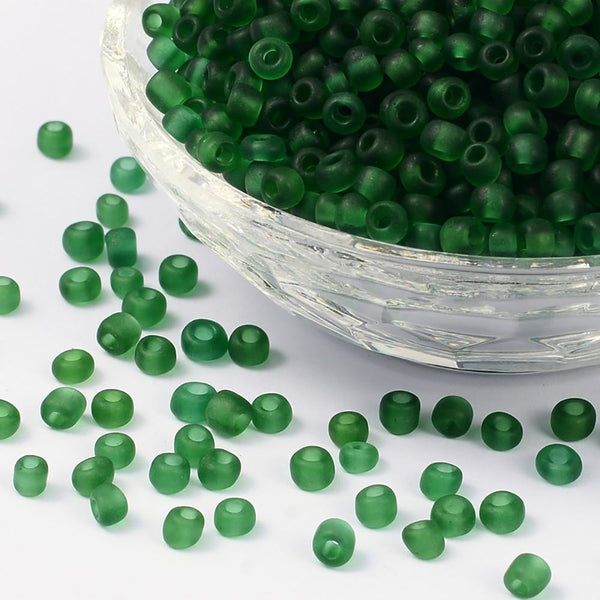 Seed Glass Beads 6/0 4mm - Frosted Emerald Green - 50g 500 beads - BD1266