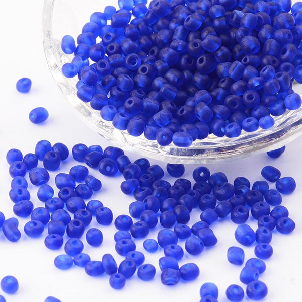 Perles de Verre Rocailles 6/0 4mm - Bleu Royal Givré - 50g 500 perles - BD1271