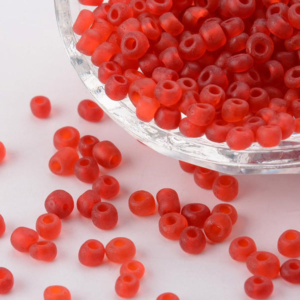 Seed Glass Beads 6/0 4mm - Frosted Ruby Red - 50g 500 beads - BD1272