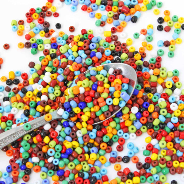 Seed Glass Beads 6/0 4mm - Assorted Rainbow Colors - 50g 650 Beads - BD1312