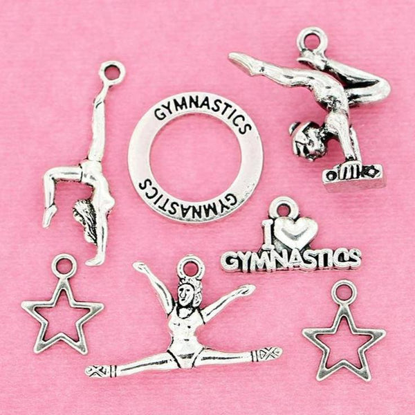 Collection de breloques de gymnastique ton argent antique 7 breloques - COL105