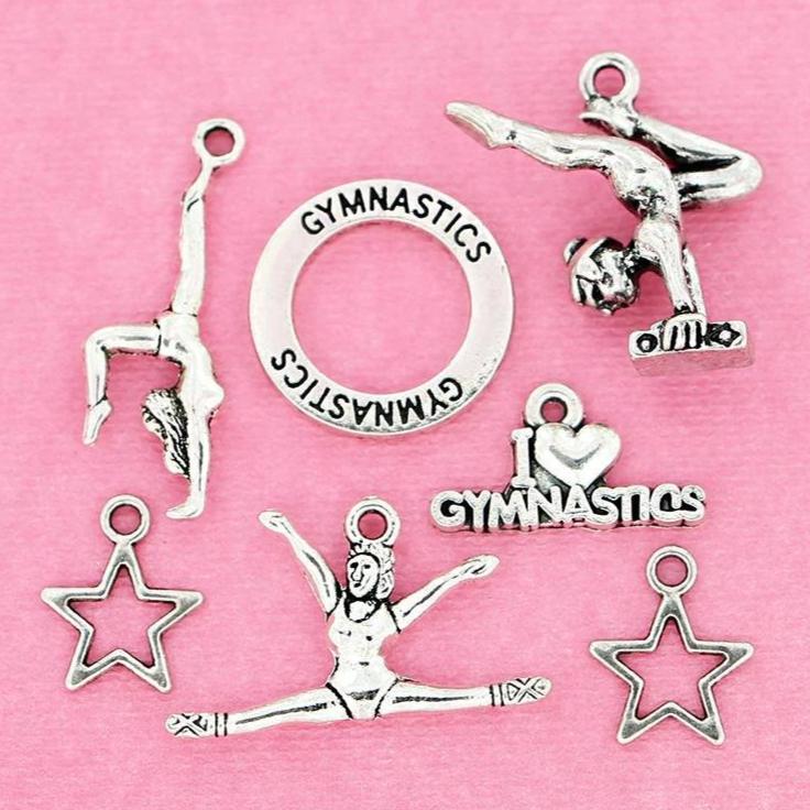 Gymnastics Charm Collection Antique Silver Tone 7 Charms - COL105