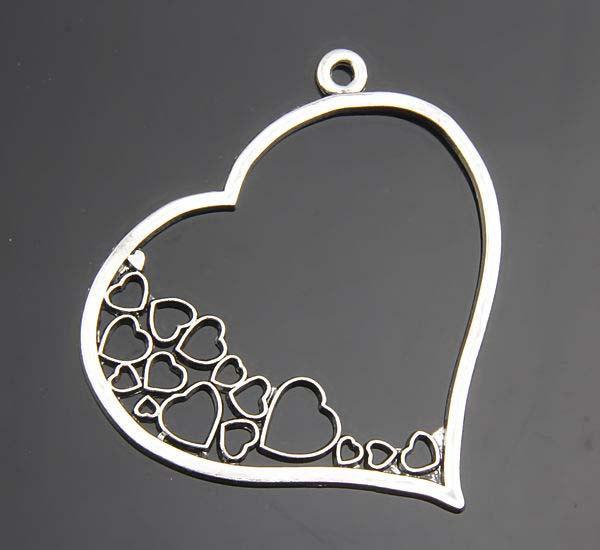 Heart Antique Silver Tone Charm 2 Sided - SC1732