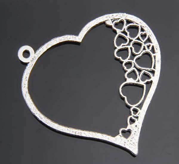 Heart Antique Silver Tone Charm 2 Sided - SC1732