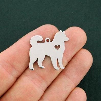 Husky Silver Tone Stainless Charms 2 Sided - MT419