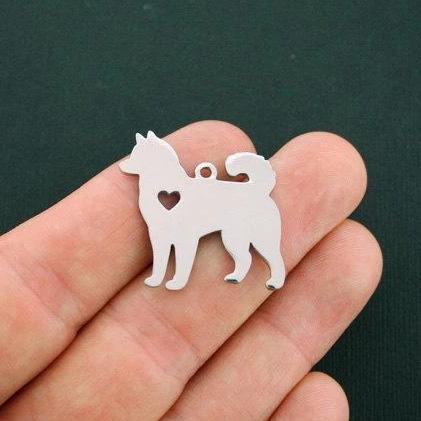 Husky Silver Tone Stainless Charms 2 Sided - MT419