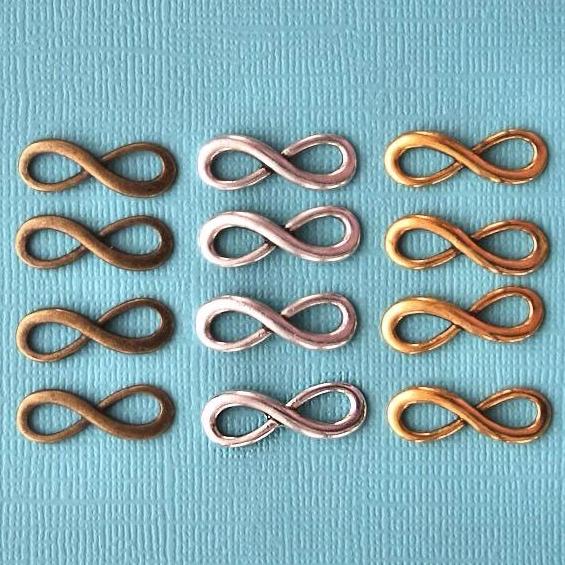 Infinity Charm Collection Silver Bronze and Gold Tone Mix 12 Charms- COL172