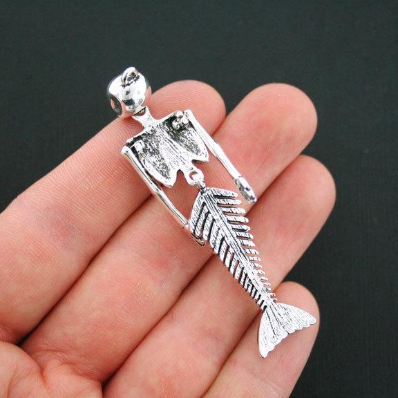 Mermaid Skeleton Antique Silver Tone Charm - SC3286