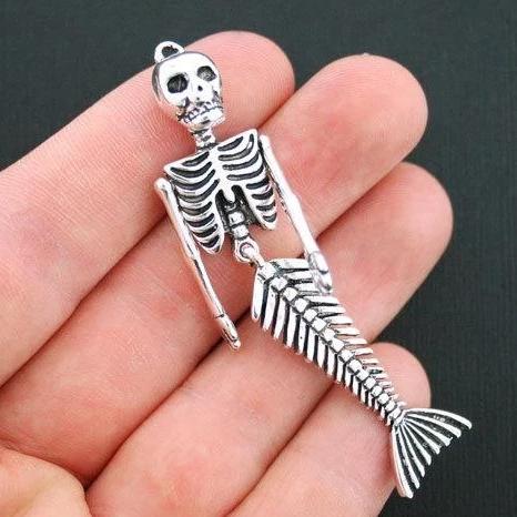 Mermaid Skeleton Antique Silver Tone Charm - SC3286
