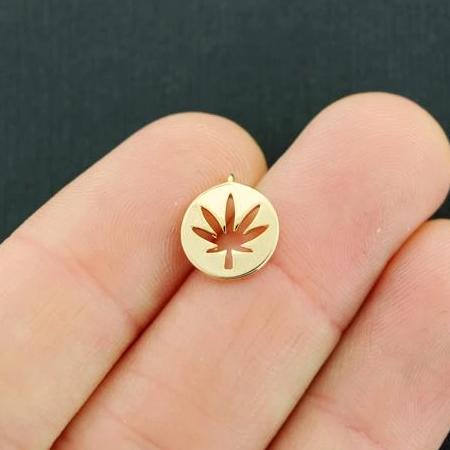 Weed Leaf Gold Tone Charm 18K Gold Filled - GC1370