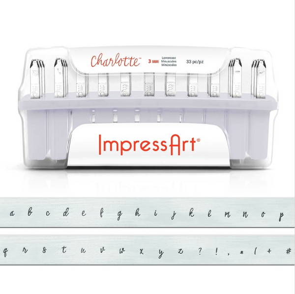 SALE Letter Steel Stamping Tools ImpressArt CHARLOTTE Lowercase 3mm - Full Alphabet with 7 Bonus Stamps and Storage Case - 40% OFF! - AA271