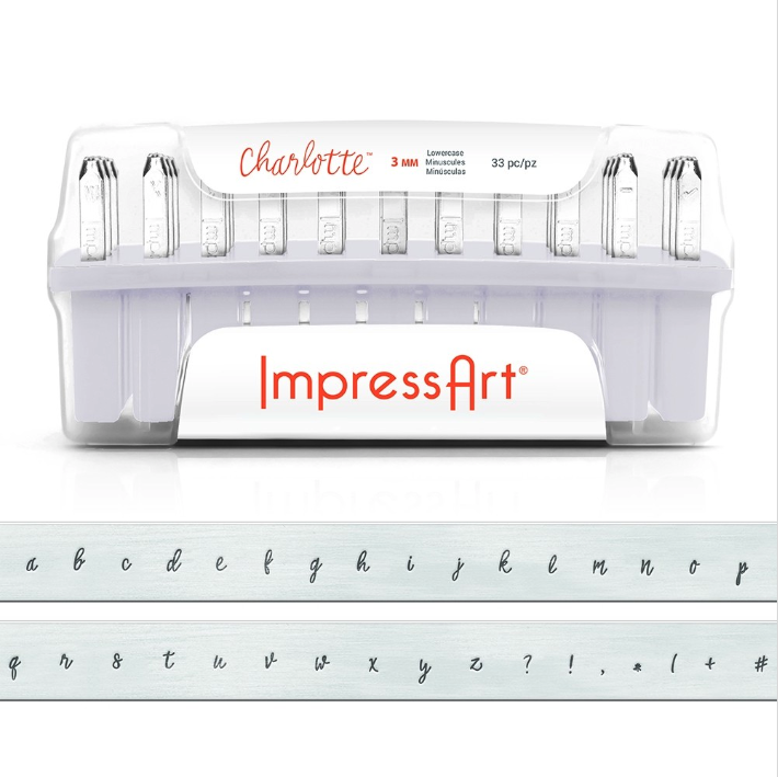 SALE Letter Steel Stamping Tools ImpressArt CHARLOTTE Lowercase 3mm - Full Alphabet with 7 Bonus Stamps and Storage Case - 40% OFF! - AA271