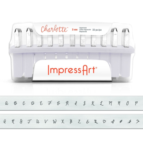 SALE Letter Steel Stamping Tools ImpressArt CHARLOTTE Uppercase 3mm - Full Alphabet with 7 Bonus Stamps and Storage Case - 40% OFF! - AA272