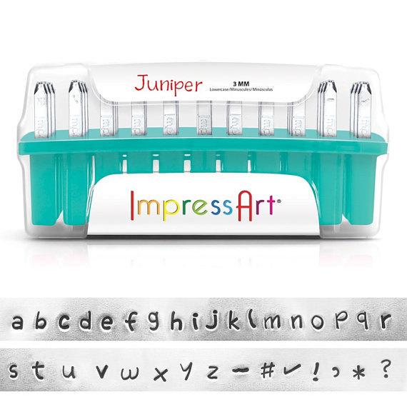 SALE Letter Steel Stamping Tools ImpressArt JUNIPER Lowercase 3mm - Full Alphabet with 7 Bonus Stamps and Storage Case - 40% OFF! - AA087