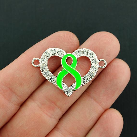 Awareness Ribbon Connector Silver Tone Enamel Charms with Inset Rhinestones - E665
