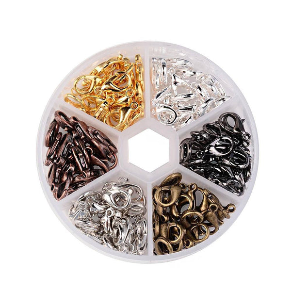 Fermoirs homard avec six finitions assorties dans une boîte de rangement pratique environ 120 pièces - 7 mm x 12 mm - FD537