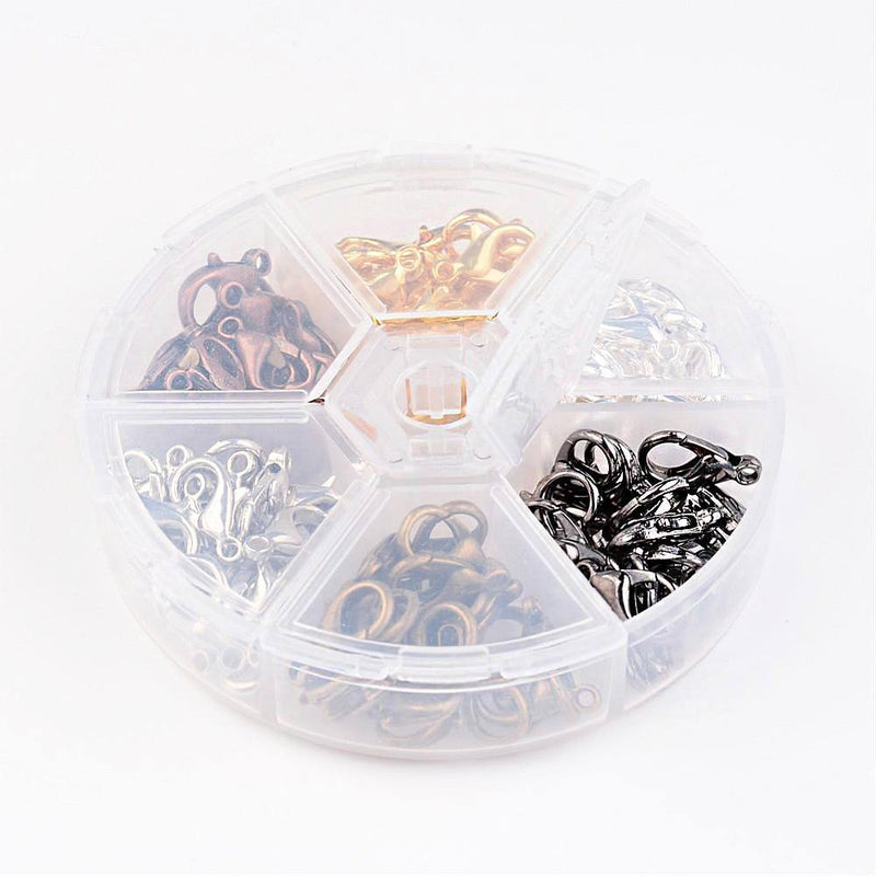 Lobster Clasps with Six Assorted Finishes in Handy Storage Box Approximately 120 Pieces - 7mm x 12mm - FD537
