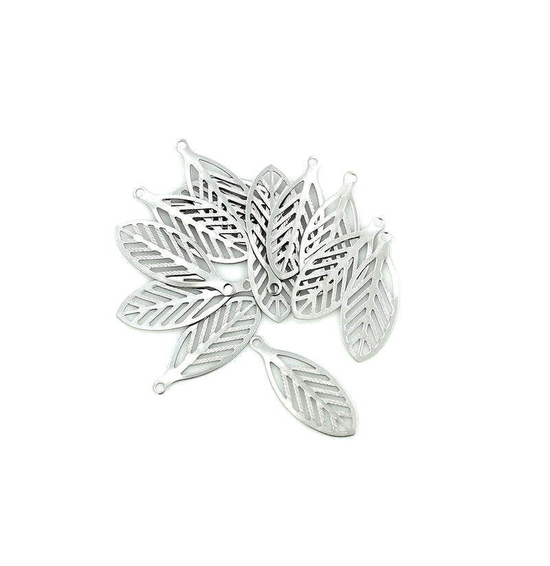 20 Leaf Silver Tone Stainless Steel Charms 2 Sided - MT489