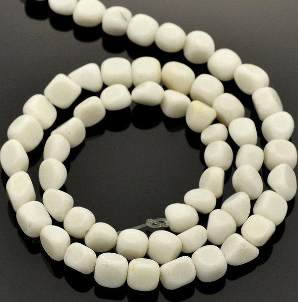 Nugget Perles de jade blanc naturel 6 mm - Ivoire doux - 1 brin 58 perles - BD874