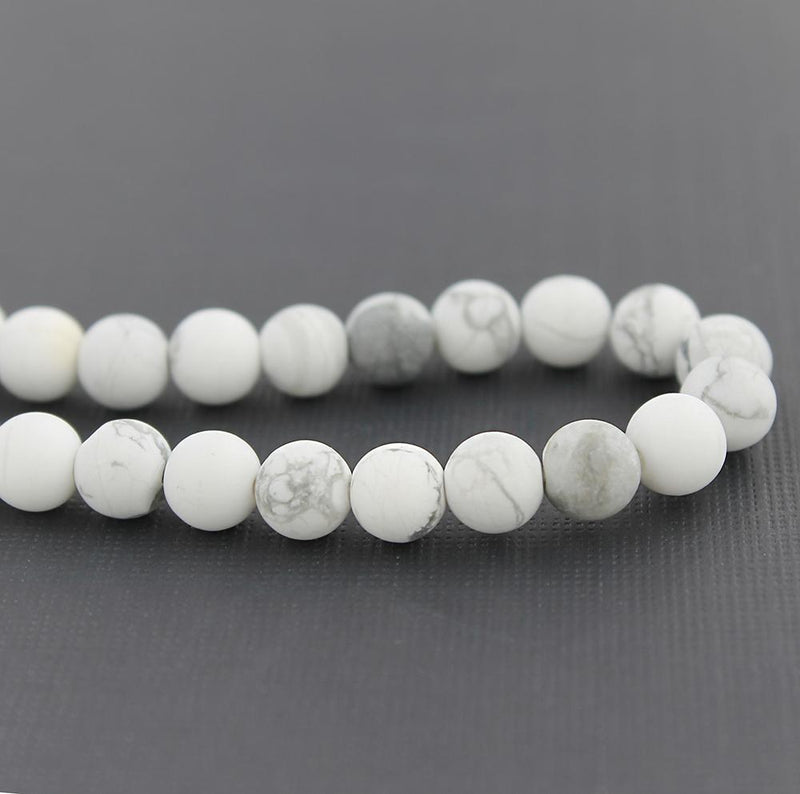 Round Natural White Turquoise Beads 6mm - Frosted Grey Marble - 1 Strand 65 beads - BD870