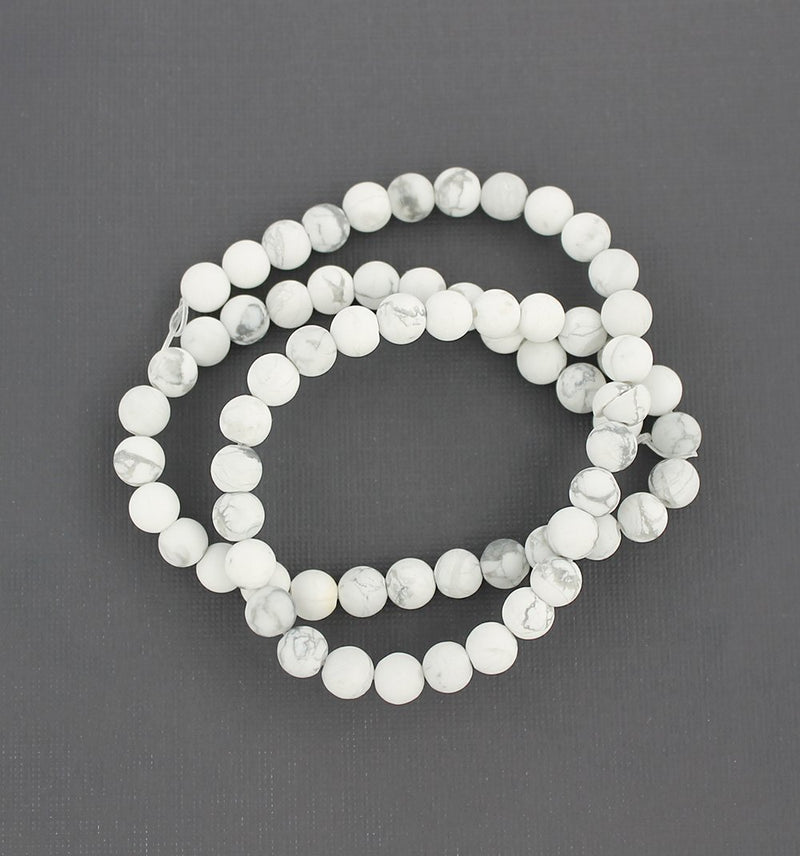 Round Natural White Turquoise Beads 6mm - Frosted Grey Marble - 1 Strand 65 beads - BD870