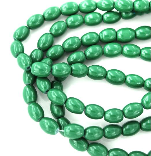 Oval Glass Beads 8mm x 6mm - Emerald Green - 1 Strand 100 Beads - BD1124