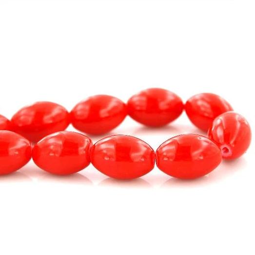 Perles de Verre Ovales 14mm x 10mm - Rouge Rubis - 1 Rang 52 Perles - BD1132