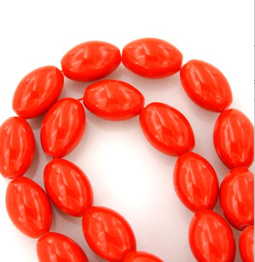 Perles de Verre Ovales 14mm x 10mm - Rouge Rubis - 1 Rang 52 Perles - BD1132