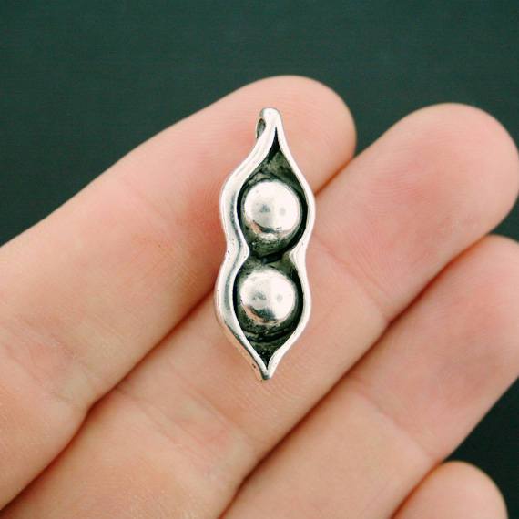 Pea Pod Antique Silver Tone Charm 3D - SC6669