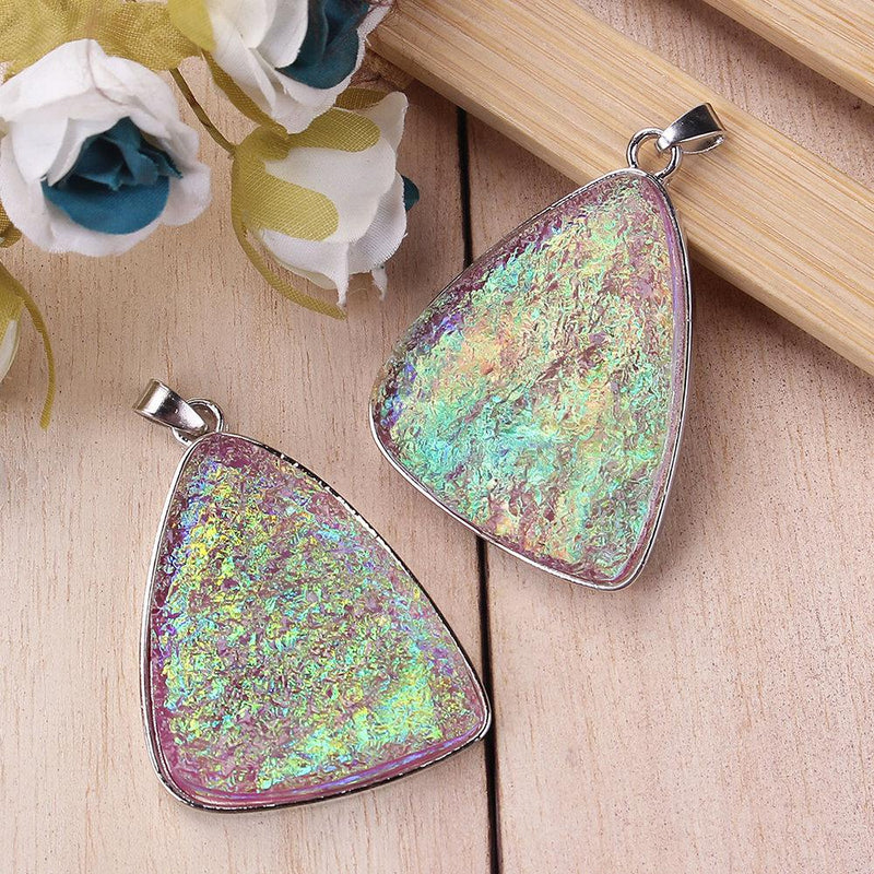 Druzy Antique Silver Tone and Resin Cabochon Charm - Z504