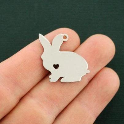 Rabbit Silver Tone Stainless Steel Charms 2 Sided - MT459