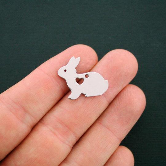 Rabbit Silver Tone Stainless Steel Charms 2 Sided - MT443