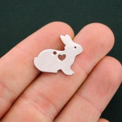 Rabbit Silver Tone Stainless Steel Charms 2 Sided - MT443