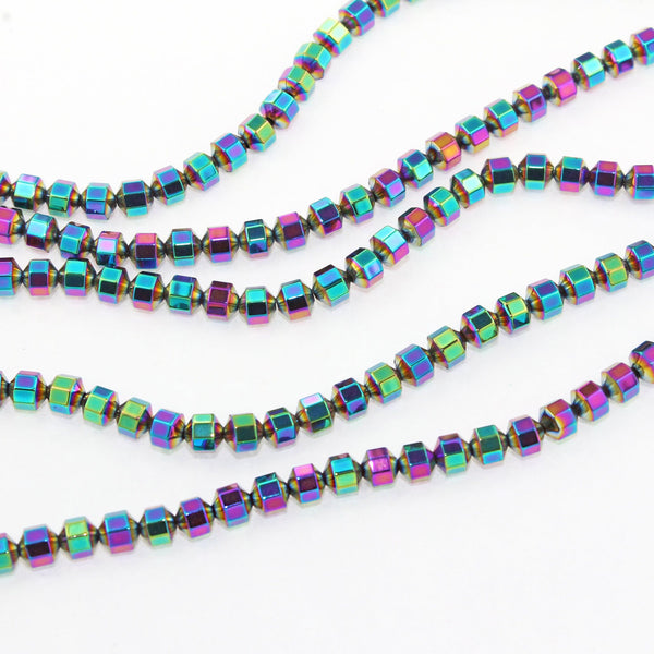 Perles d'hématite à facettes 4mm - arc-en-ciel électrolytique - 1 brin 103 perles - BD1360