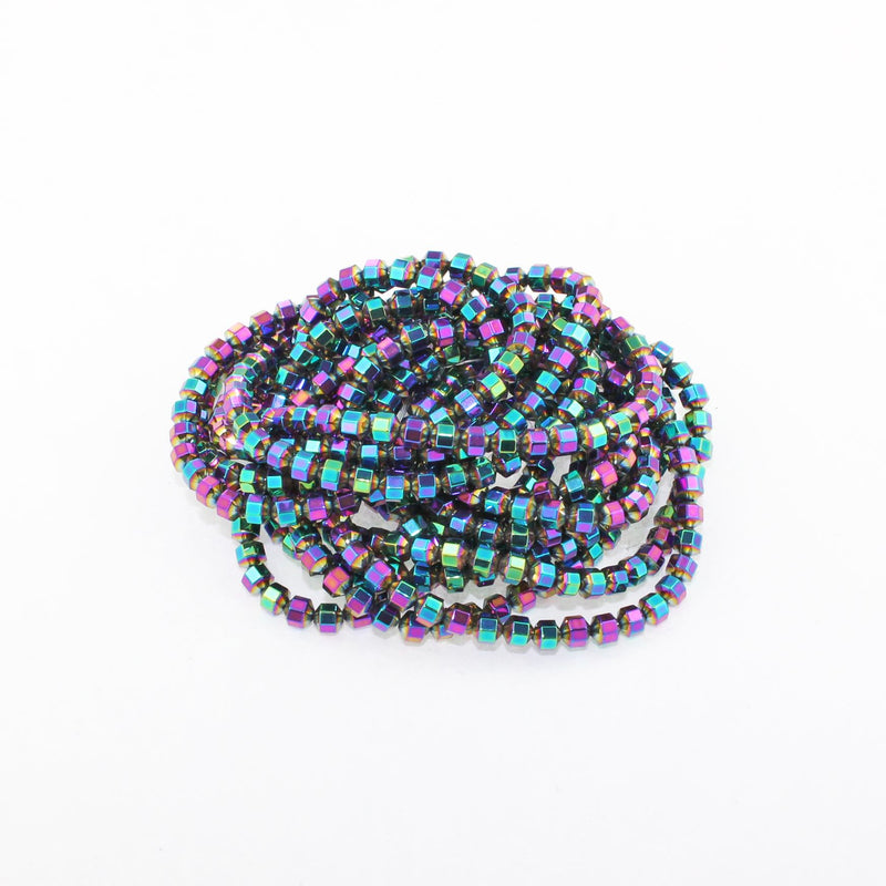 Faceted Hematite Beads 4mm - Rainbow Electroplated - 1 Strand 103 Beads - BD1360