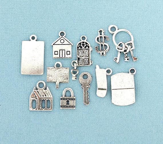 Real Estate Agent Charm Collection Antique Silver Tone 11 Different Charms - COL124
